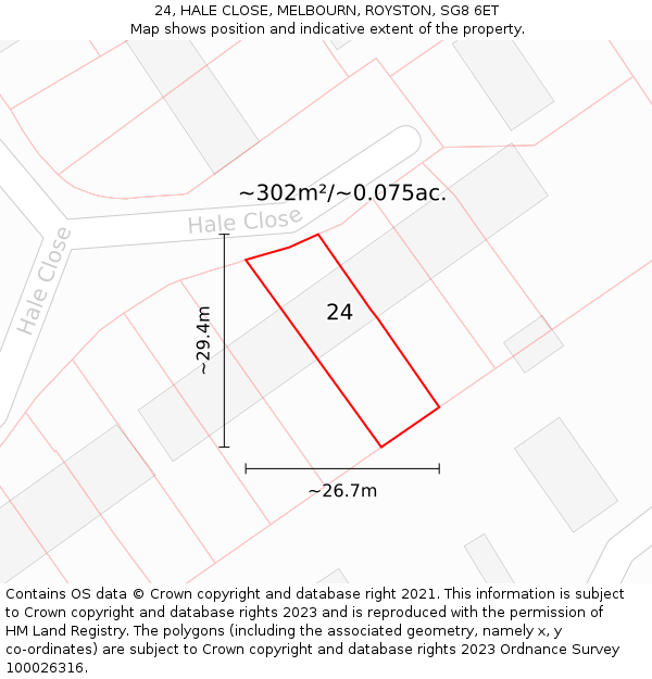 24, HALE CLOSE, MELBOURN, ROYSTON, SG8 6ET: Plot and title map