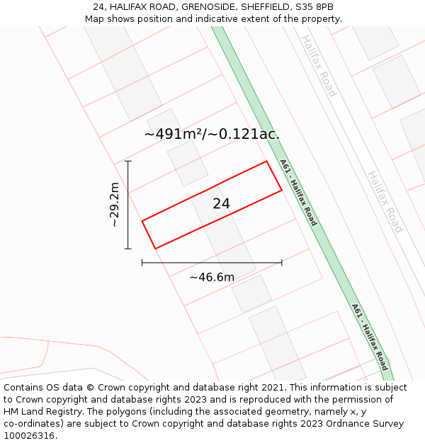 24, HALIFAX ROAD, GRENOSIDE, SHEFFIELD, S35 8PB: Plot and title map