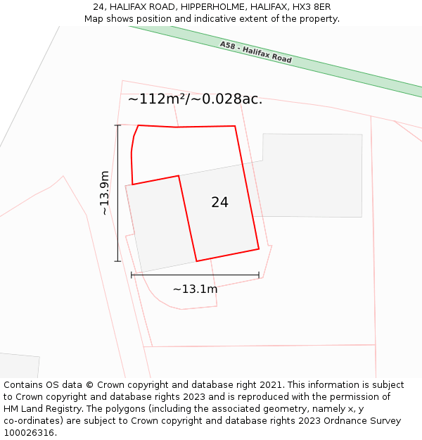 24, HALIFAX ROAD, HIPPERHOLME, HALIFAX, HX3 8ER: Plot and title map