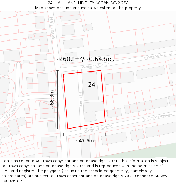 24, HALL LANE, HINDLEY, WIGAN, WN2 2SA: Plot and title map