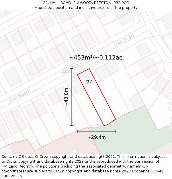 24, HALL ROAD, FULWOOD, PRESTON, PR2 9QD: Plot and title map