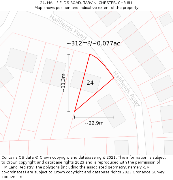 24, HALLFIELDS ROAD, TARVIN, CHESTER, CH3 8LL: Plot and title map