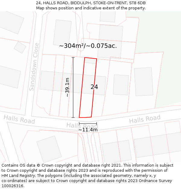 24, HALLS ROAD, BIDDULPH, STOKE-ON-TRENT, ST8 6DB: Plot and title map