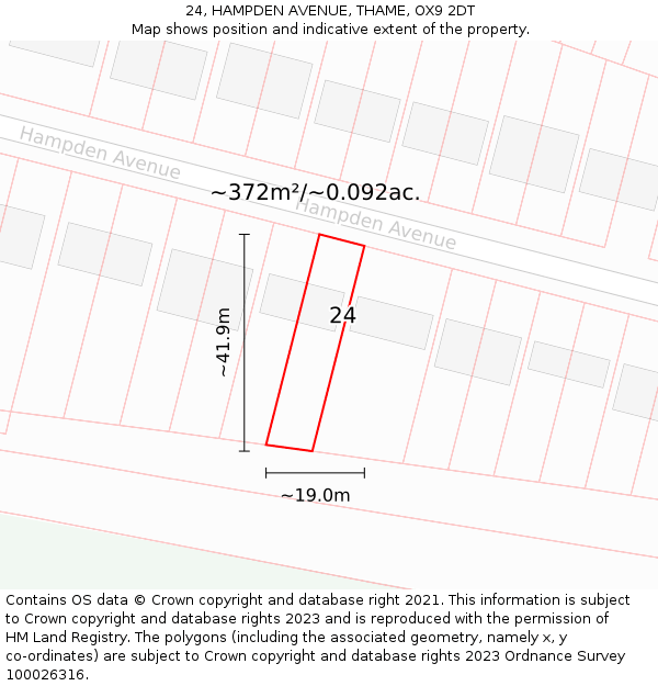 24, HAMPDEN AVENUE, THAME, OX9 2DT: Plot and title map