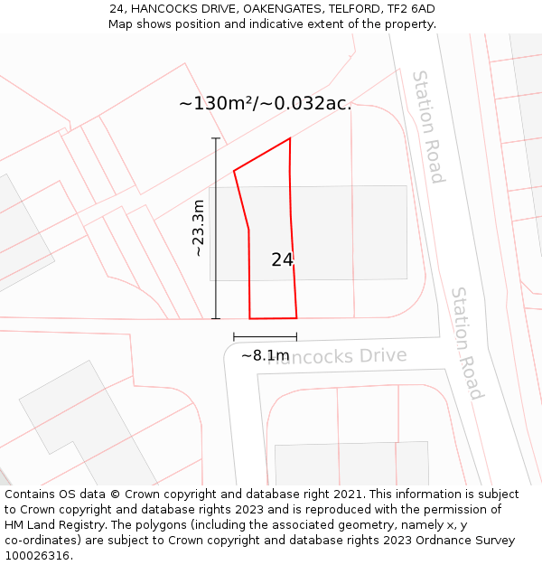 24, HANCOCKS DRIVE, OAKENGATES, TELFORD, TF2 6AD: Plot and title map