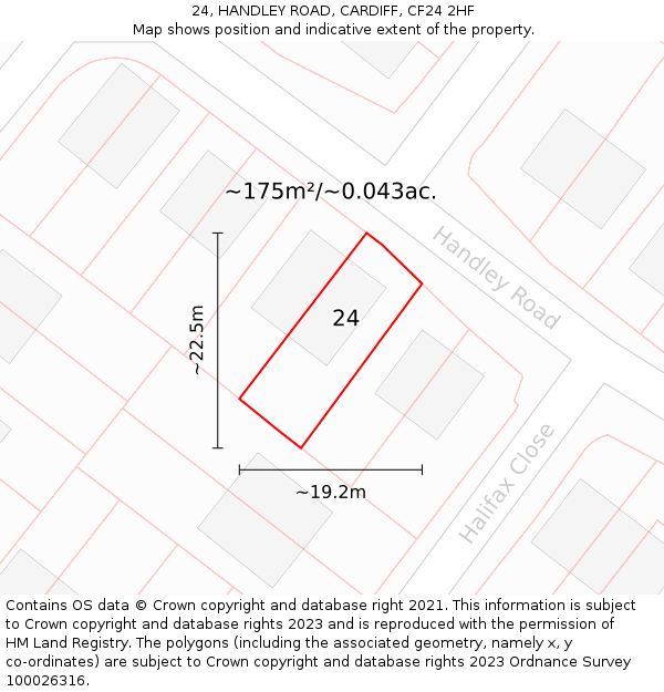 24, HANDLEY ROAD, CARDIFF, CF24 2HF: Plot and title map