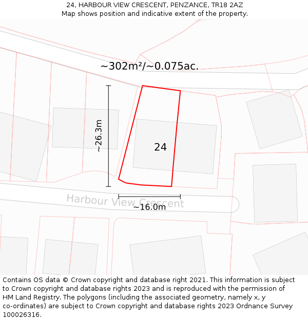 24, HARBOUR VIEW CRESCENT, PENZANCE, TR18 2AZ: Plot and title map