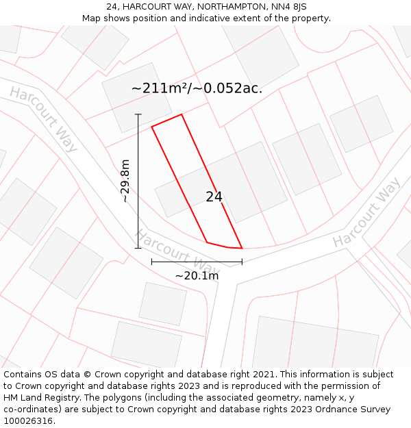 24, HARCOURT WAY, NORTHAMPTON, NN4 8JS: Plot and title map