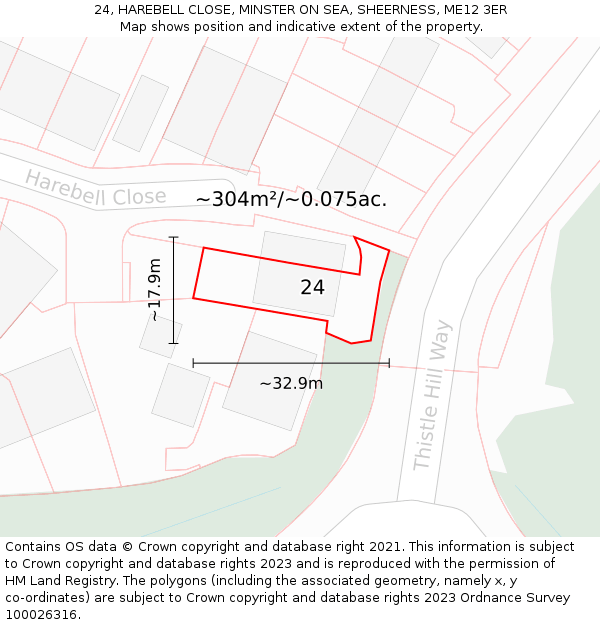 24, HAREBELL CLOSE, MINSTER ON SEA, SHEERNESS, ME12 3ER: Plot and title map