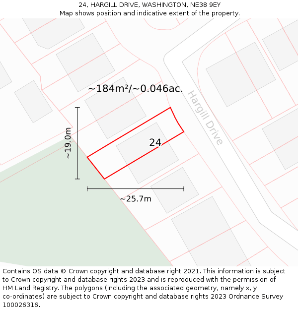 24, HARGILL DRIVE, WASHINGTON, NE38 9EY: Plot and title map