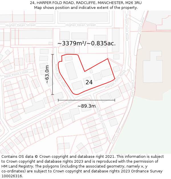 24, HARPER FOLD ROAD, RADCLIFFE, MANCHESTER, M26 3RU: Plot and title map
