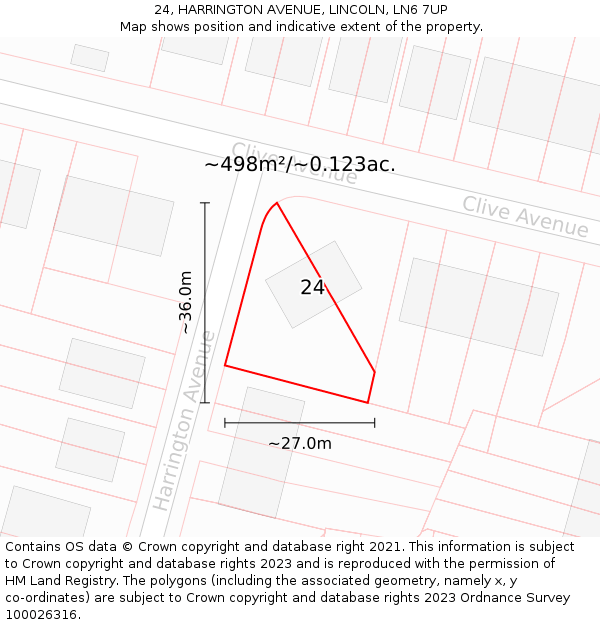 24, HARRINGTON AVENUE, LINCOLN, LN6 7UP: Plot and title map