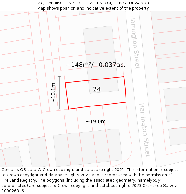 24, HARRINGTON STREET, ALLENTON, DERBY, DE24 9DB: Plot and title map