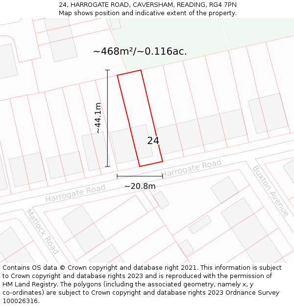 24, HARROGATE ROAD, CAVERSHAM, READING, RG4 7PN: Plot and title map
