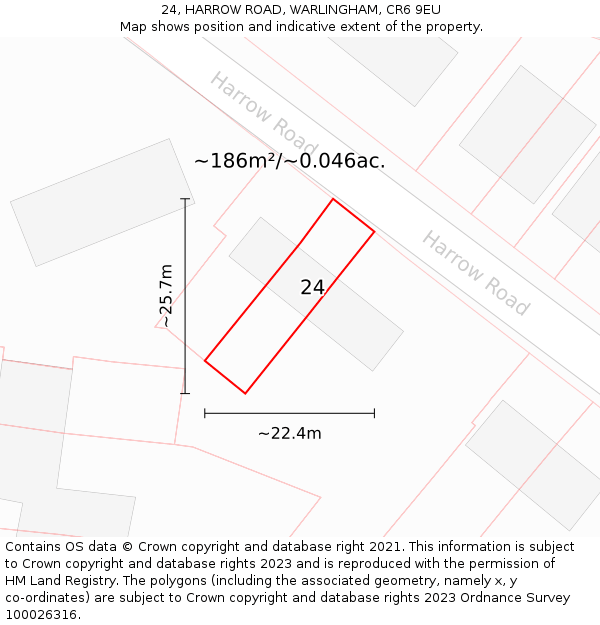 24, HARROW ROAD, WARLINGHAM, CR6 9EU: Plot and title map