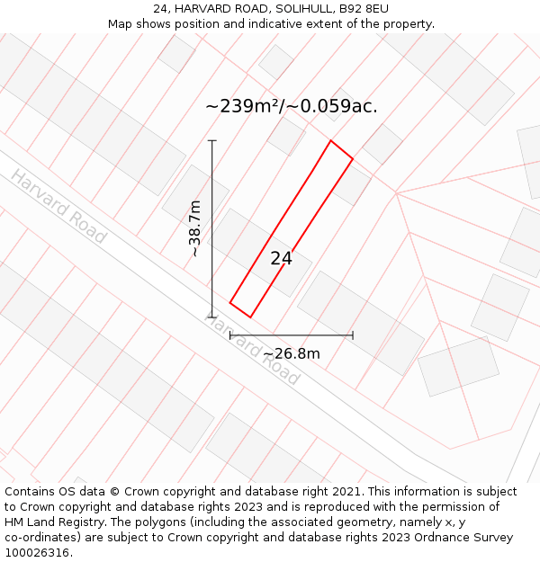 24, HARVARD ROAD, SOLIHULL, B92 8EU: Plot and title map