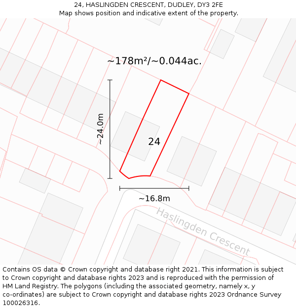 24, HASLINGDEN CRESCENT, DUDLEY, DY3 2FE: Plot and title map