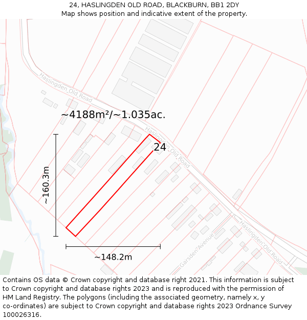 24, HASLINGDEN OLD ROAD, BLACKBURN, BB1 2DY: Plot and title map