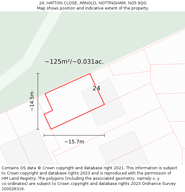 24, HATTON CLOSE, ARNOLD, NOTTINGHAM, NG5 9QG: Plot and title map