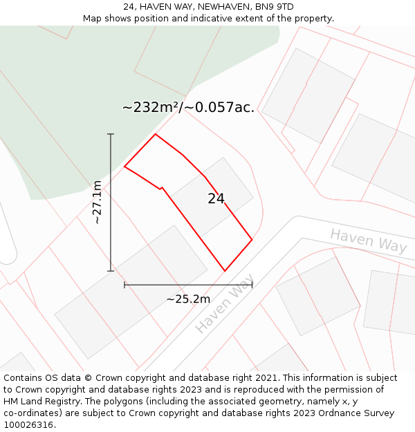 24, HAVEN WAY, NEWHAVEN, BN9 9TD: Plot and title map