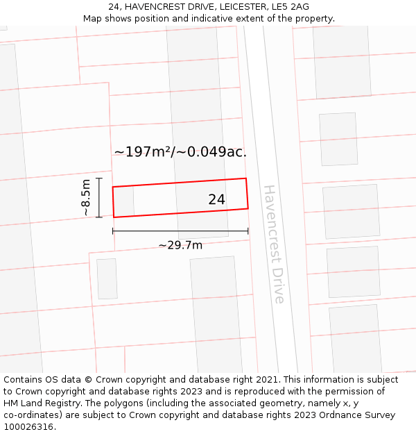 24, HAVENCREST DRIVE, LEICESTER, LE5 2AG: Plot and title map