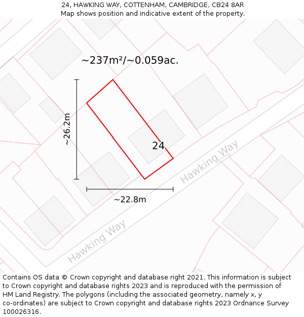 24, HAWKING WAY, COTTENHAM, CAMBRIDGE, CB24 8AR: Plot and title map