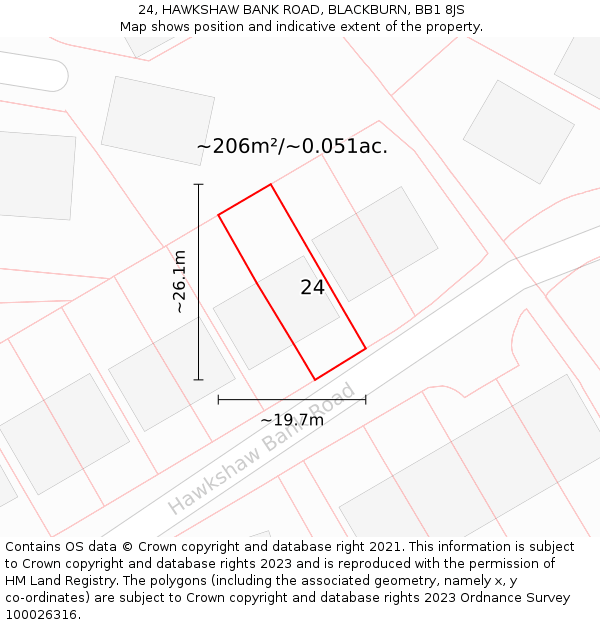 24, HAWKSHAW BANK ROAD, BLACKBURN, BB1 8JS: Plot and title map