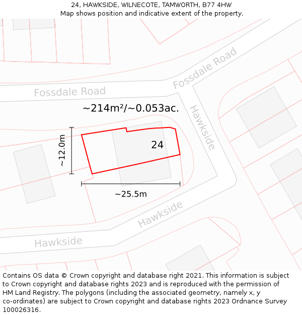 24, HAWKSIDE, WILNECOTE, TAMWORTH, B77 4HW: Plot and title map