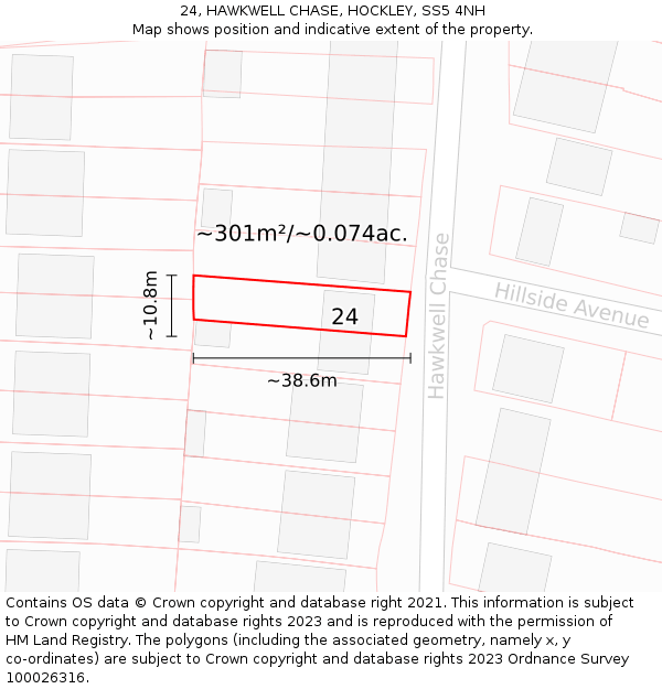 24, HAWKWELL CHASE, HOCKLEY, SS5 4NH: Plot and title map