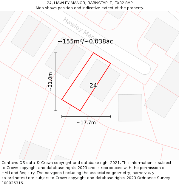 24, HAWLEY MANOR, BARNSTAPLE, EX32 8AP: Plot and title map