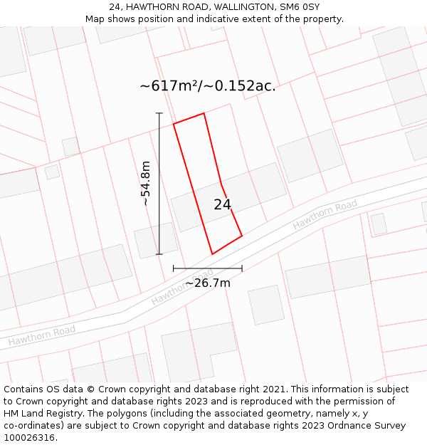 24, HAWTHORN ROAD, WALLINGTON, SM6 0SY: Plot and title map