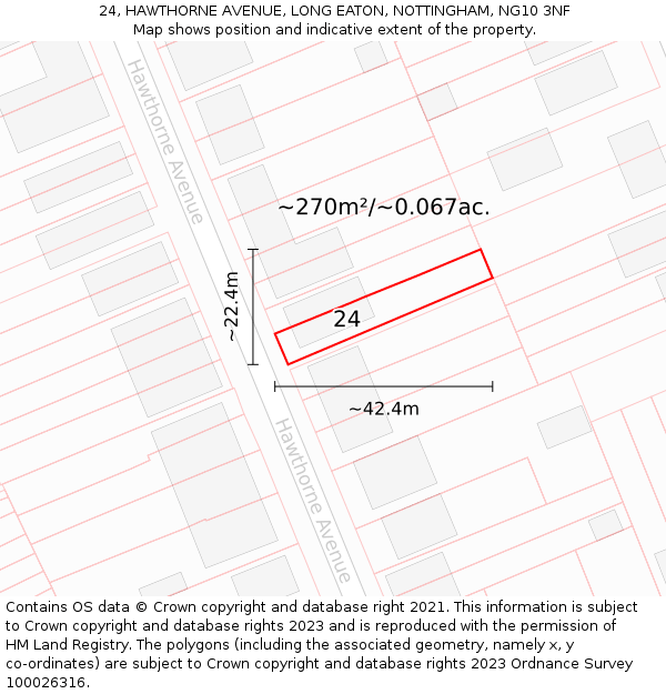 24, HAWTHORNE AVENUE, LONG EATON, NOTTINGHAM, NG10 3NF: Plot and title map