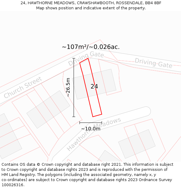 24, HAWTHORNE MEADOWS, CRAWSHAWBOOTH, ROSSENDALE, BB4 8BF: Plot and title map