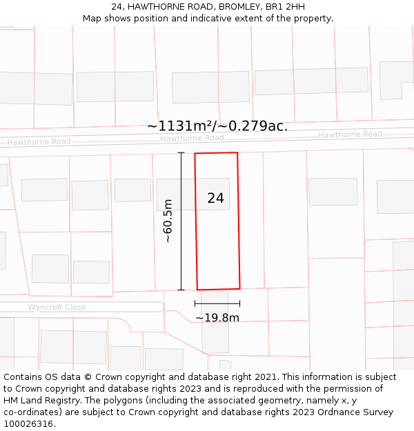 24, HAWTHORNE ROAD, BROMLEY, BR1 2HH: Plot and title map