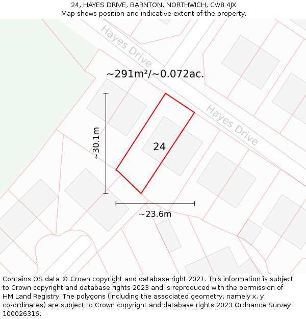 24, HAYES DRIVE, BARNTON, NORTHWICH, CW8 4JX: Plot and title map