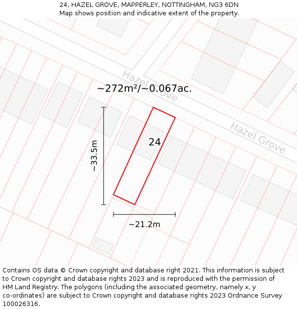 24, HAZEL GROVE, MAPPERLEY, NOTTINGHAM, NG3 6DN: Plot and title map