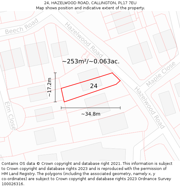 24, HAZELWOOD ROAD, CALLINGTON, PL17 7EU: Plot and title map