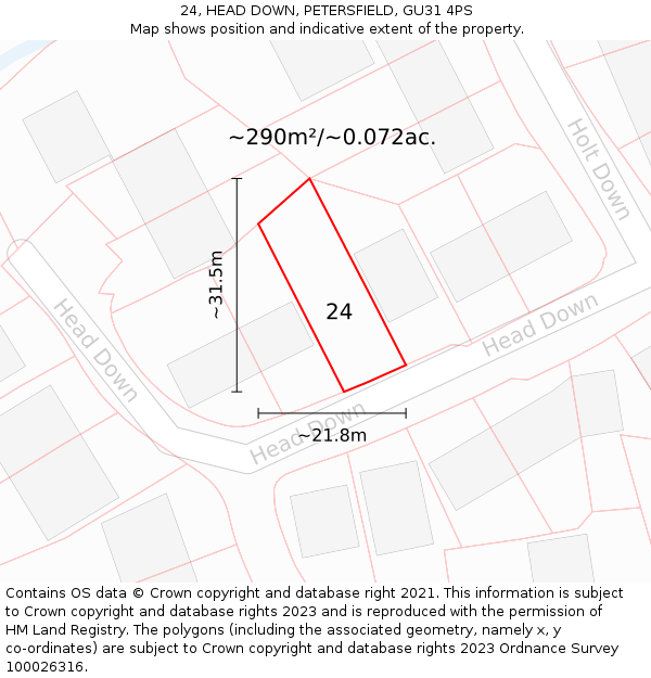 24, HEAD DOWN, PETERSFIELD, GU31 4PS: Plot and title map