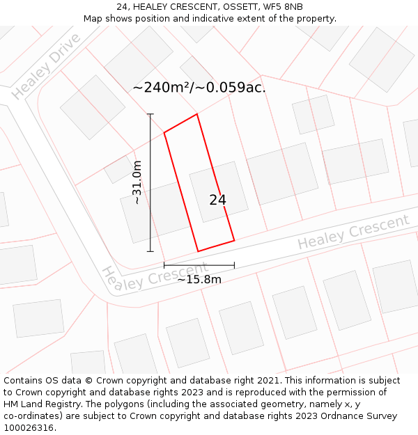 24, HEALEY CRESCENT, OSSETT, WF5 8NB: Plot and title map