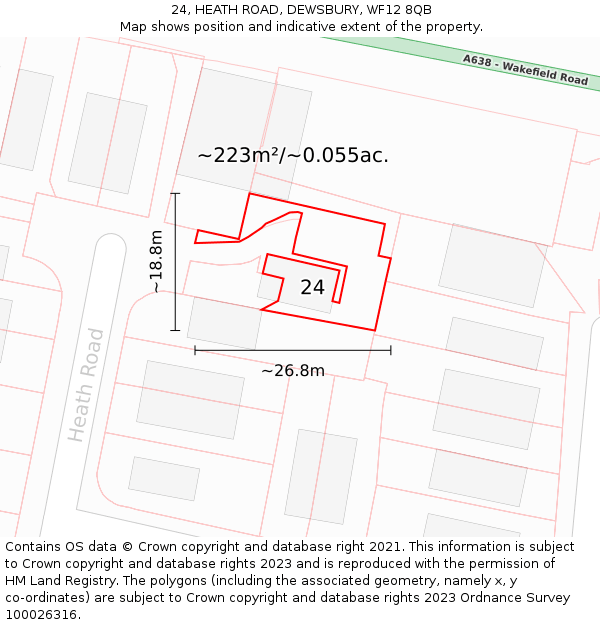 24, HEATH ROAD, DEWSBURY, WF12 8QB: Plot and title map