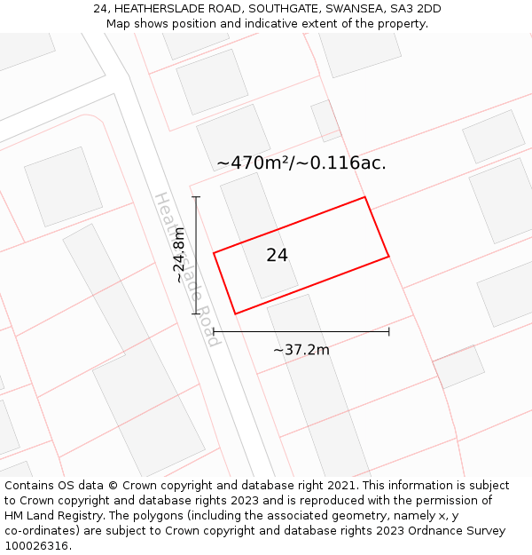 24, HEATHERSLADE ROAD, SOUTHGATE, SWANSEA, SA3 2DD: Plot and title map