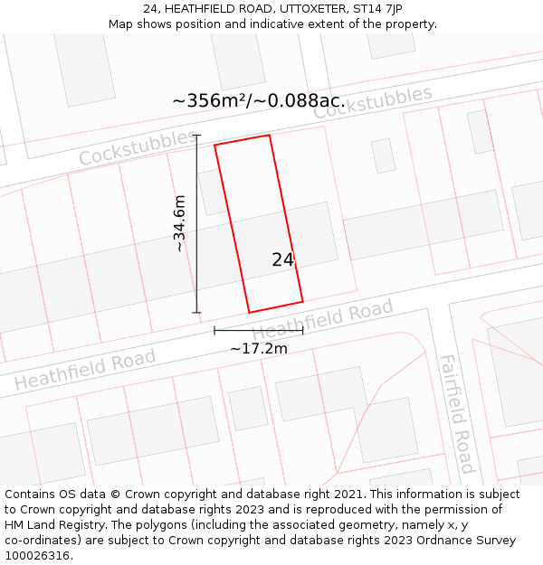 24, HEATHFIELD ROAD, UTTOXETER, ST14 7JP: Plot and title map