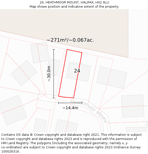 24, HEATHMOOR MOUNT, HALIFAX, HX2 9LU: Plot and title map
