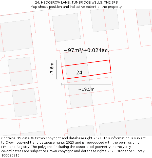 24, HEDGEROW LANE, TUNBRIDGE WELLS, TN2 3FS: Plot and title map
