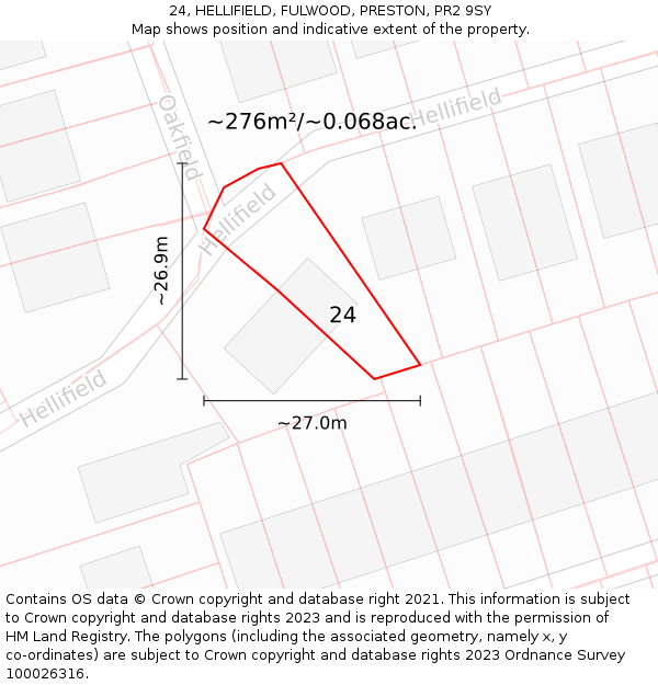 24, HELLIFIELD, FULWOOD, PRESTON, PR2 9SY: Plot and title map