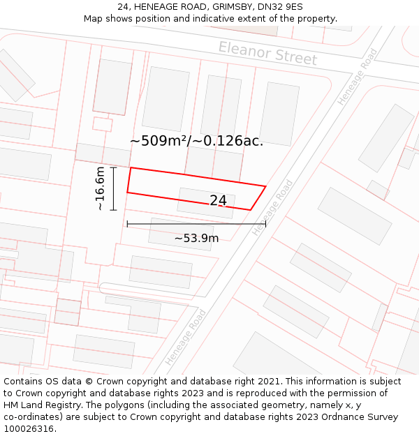 24, HENEAGE ROAD, GRIMSBY, DN32 9ES: Plot and title map
