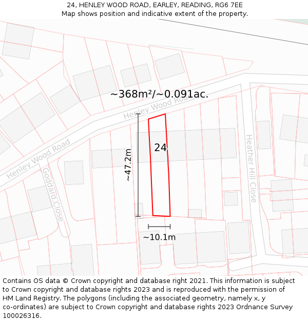 24, HENLEY WOOD ROAD, EARLEY, READING, RG6 7EE: Plot and title map