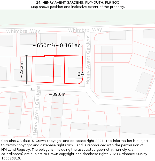 24, HENRY AVENT GARDENS, PLYMOUTH, PL9 8GQ: Plot and title map