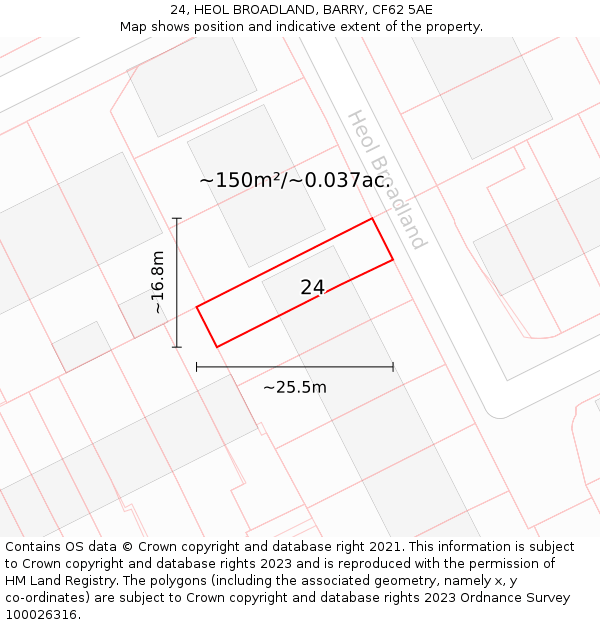 24, HEOL BROADLAND, BARRY, CF62 5AE: Plot and title map