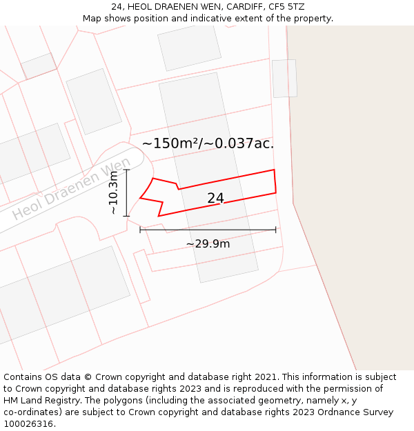 24, HEOL DRAENEN WEN, CARDIFF, CF5 5TZ: Plot and title map